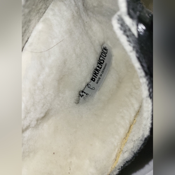 Birkenstock Black and White Fleece Sandals - Picture 2 of 2